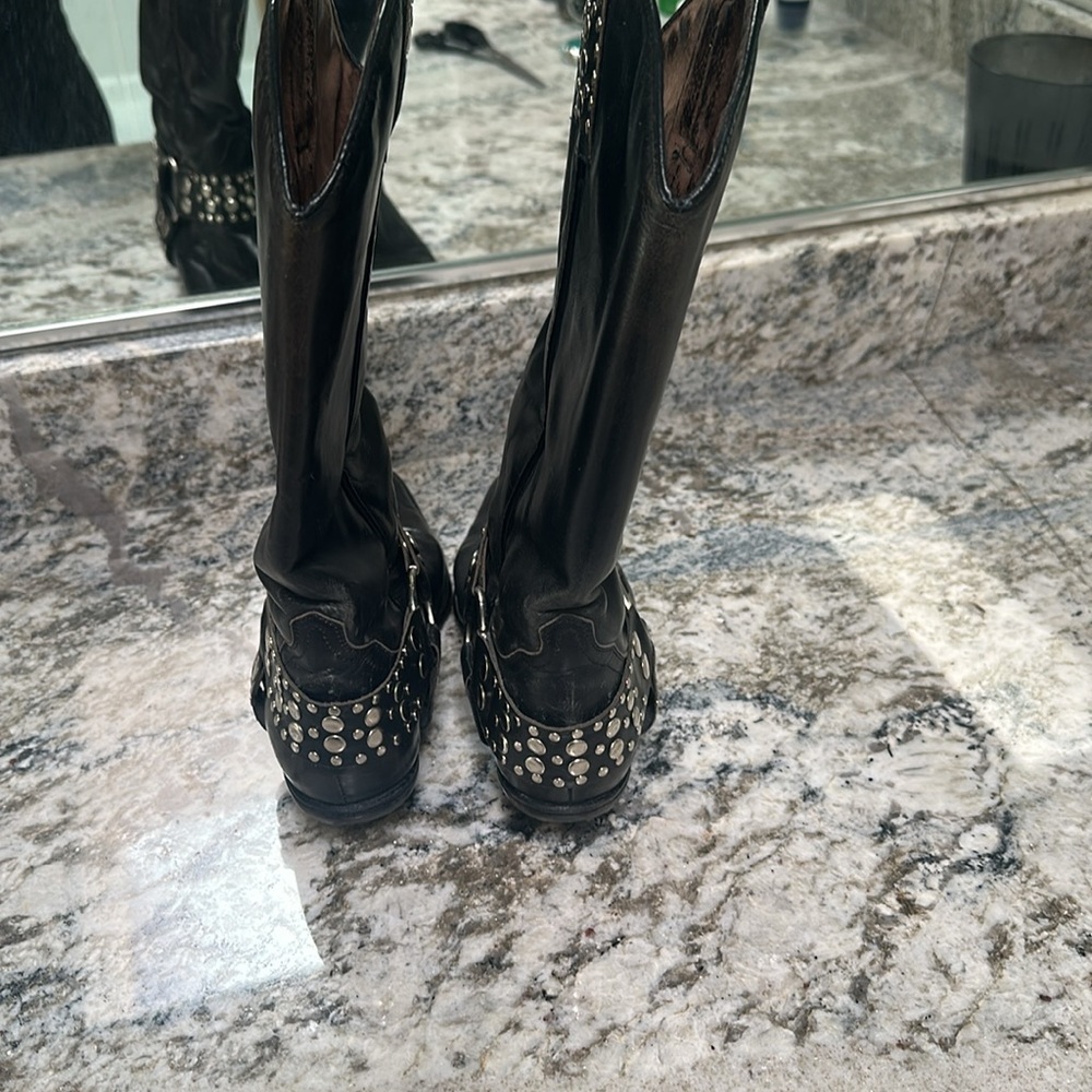 Vintage Guess by Georges Marciano Black Leather Studded Cowboy Boots - Picture 2 of 5